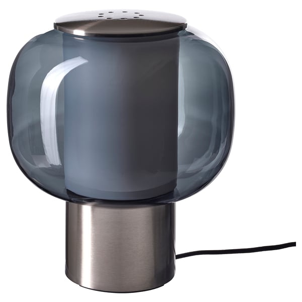 HÖGVIND table lamp, nickel-plated/grey glass, 22 cm