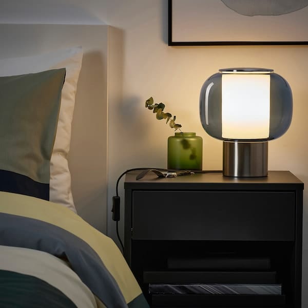 Ikea HÖGVIND - Table lamp, nickel-plated/glass gray
