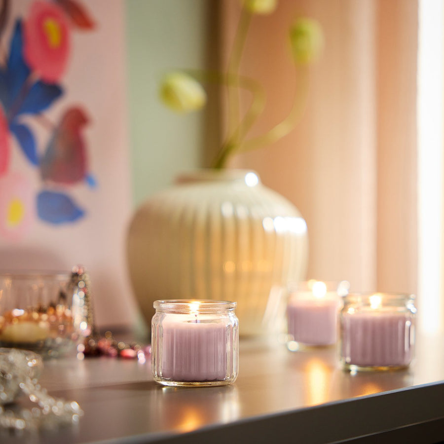 HÖKGÖK scented candle in glass, Pink flowers pale pink, 5 cm