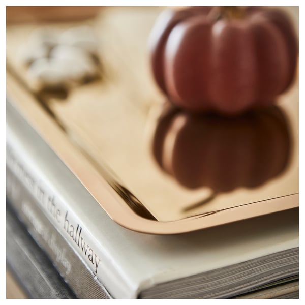 HÖSTAGILLE candle dish, rose-gold colour, 42x22 cm