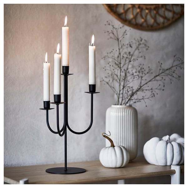 HÖSTAGILLE candelabra, black, 37 cm