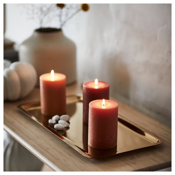 HÖSTAGILLE unscented pillar candle, mixed colours, 10 cm