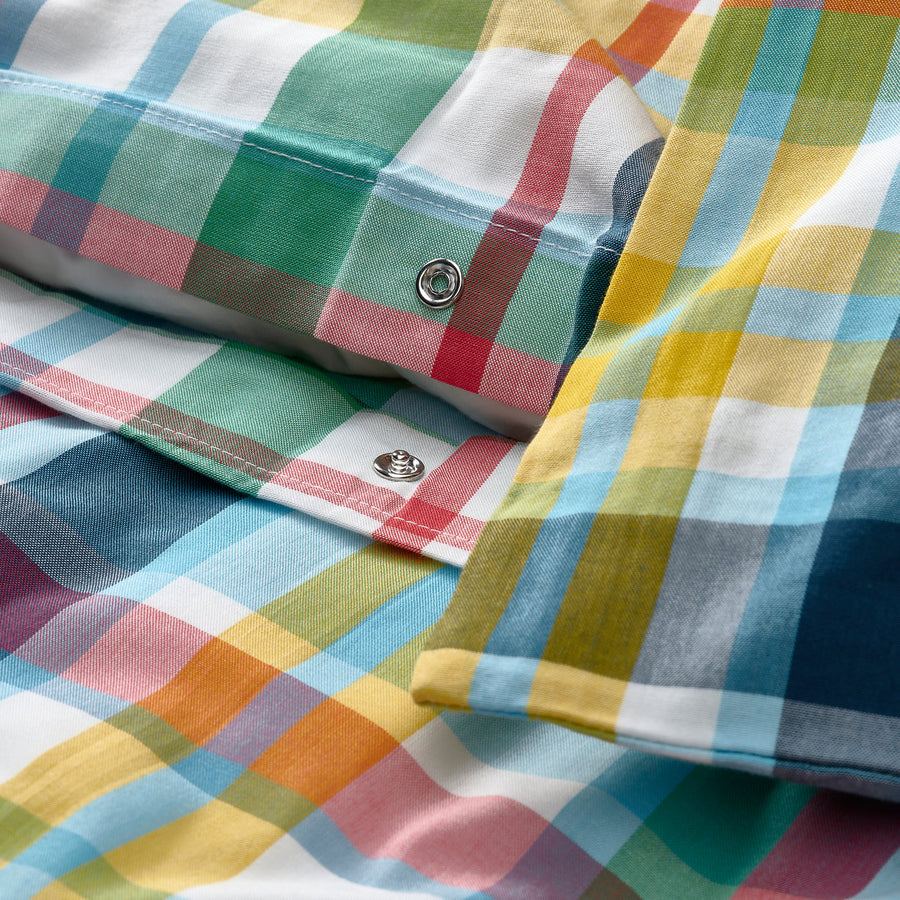 HÖSTGENTIANA duvet cover and 2 pillowcases, multicolour/check, 240x220/50x80 cm