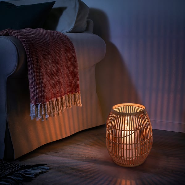 HÖVISK lantern for block candle, handmade bamboo, 29 cm