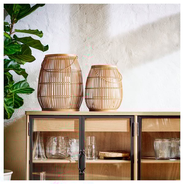 HÖVISK lantern for block candle, handmade bamboo, 29 cm