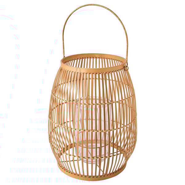 HÖVISK lantern for block candle, handmade bamboo, 36 cm