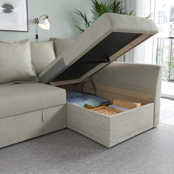 HOLMSUND corner sofa-bed, Borgunda beige, 204x140 cm