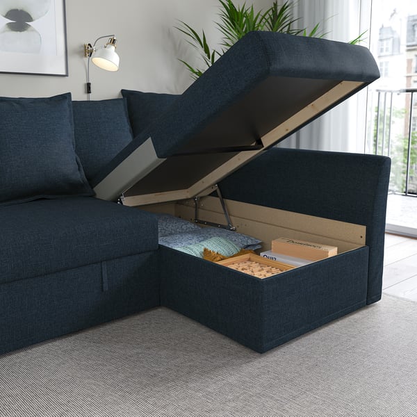 HOLMSUND corner sofa-bed, Kilanda dark blue, 204x140 cm