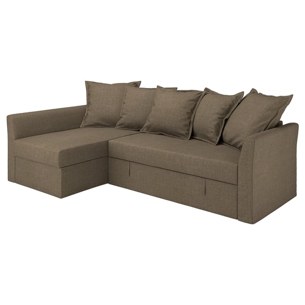 HOLMSUND corner sofa-bed, Kilanda grey-brown, 204x140 cm