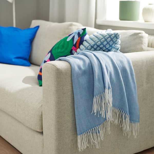 HOLMVI throw, blue, 120x160 cm