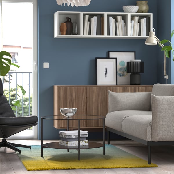 HOTELLRUM rug, high pile, blue/green yellow, 133x195 cm