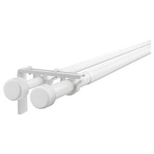 HUGAD / RÄCKA double curtain rod combination, with wall/ceiling brackets/with finials white, 210-385 cm