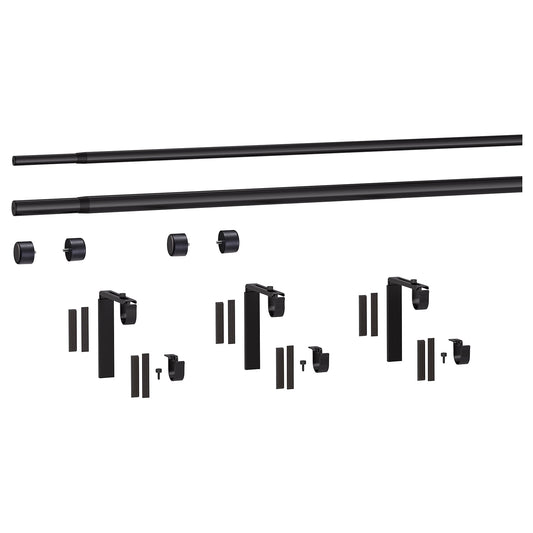 HUGAD / RÄCKA double curtain rod combination, with wall/ceiling brackets/with finials black, 120-210 cm