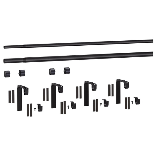 HUGAD / RÄCKA double curtain rod combination, with wall/ceiling brackets/with finials black, 210-385 cm