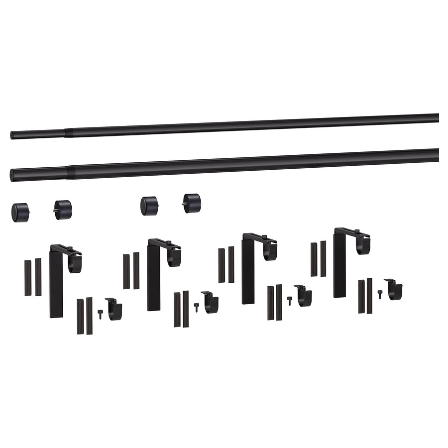 HUGAD / RÄCKA double curtain rod combination, with wall/ceiling brackets/with finials black, 210 cm