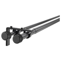 HUGAD / RÄCKA double curtain rod combination, with wall/ceiling brackets/with finials black, 120-210 cm