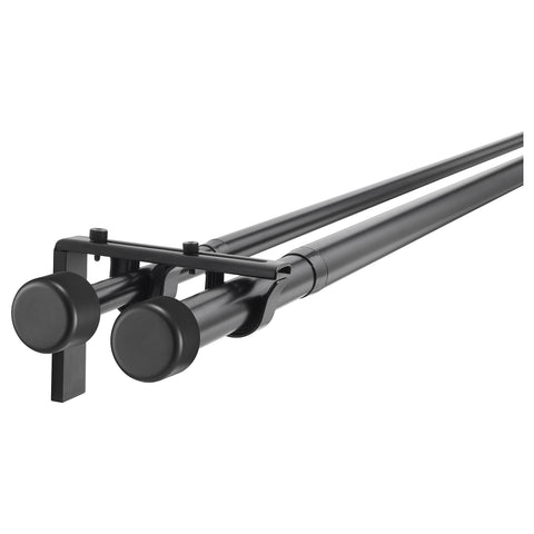 HUGAD / RÄCKA double curtain rod combination, with wall/ceiling brackets/with finials black, 120 cm