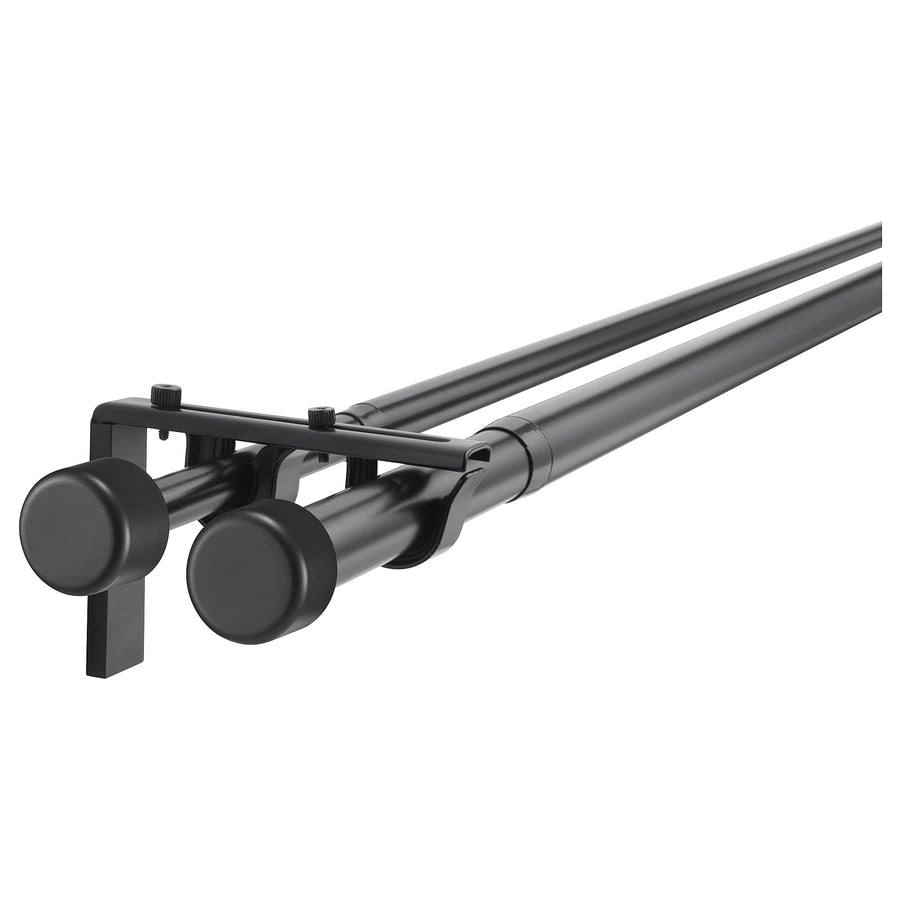 HUGAD / RÄCKA double curtain rod combination, with wall/ceiling brackets/with finials black, 120 cm