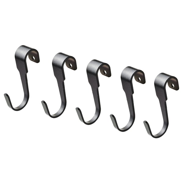 HULTARP hook, black, 1.8x7x5 cm, 5 pack