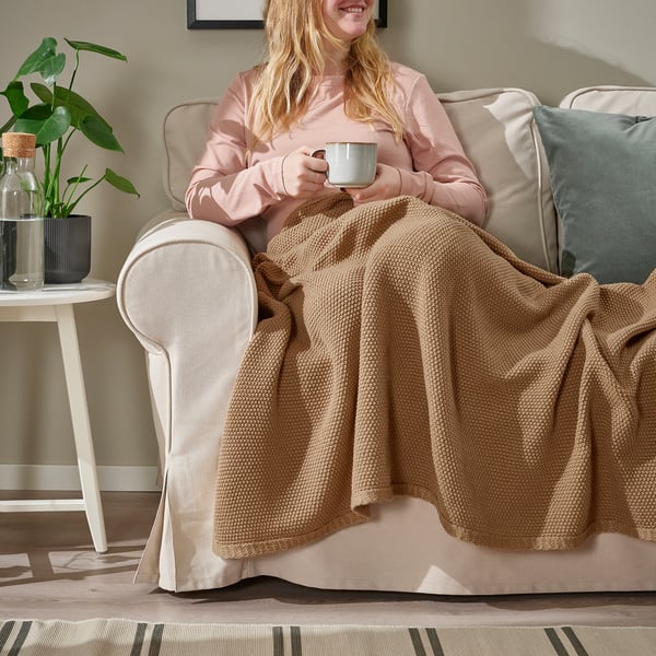 HUMLEMOTT throw, yellow-beige, 130x170 cm