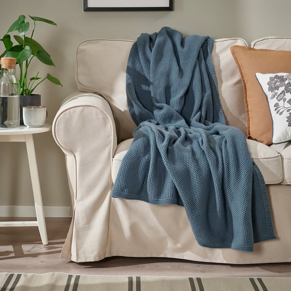 HUMLEMOTT throw, blue-grey, 130x170 cm