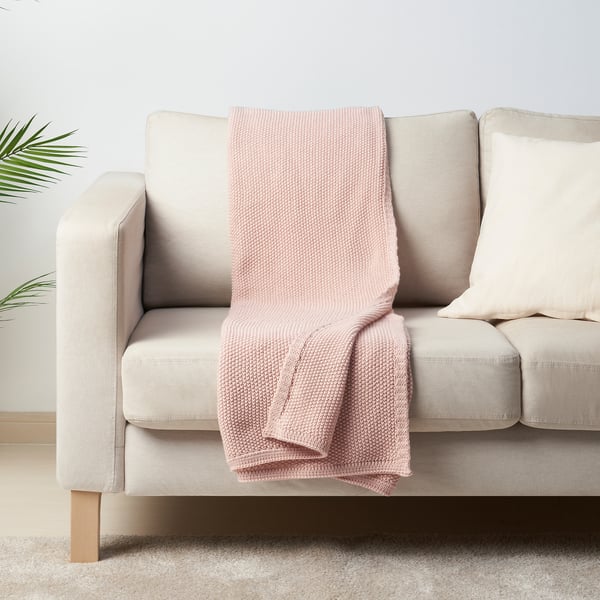 HUMLEMOTT throw, pale pink, 130x170 cm