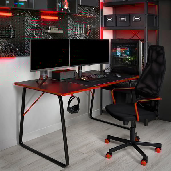 HUVUDSPELARE gaming desk, black, 140x80 cm