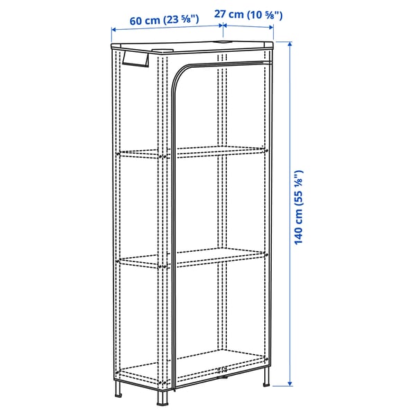 HYLLIS shelving unit with cover, transparent, 60x27x140 cm