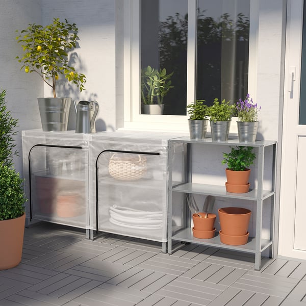 HYLLIS shelving units with covers, transparent, 180x27x74 cm