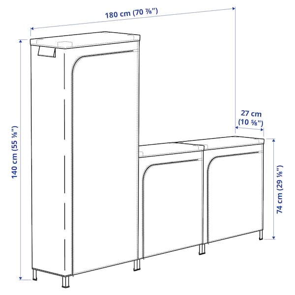 Ikea HYLLIS - Shelving units with covers, transparent, 180x27x74-140 cm