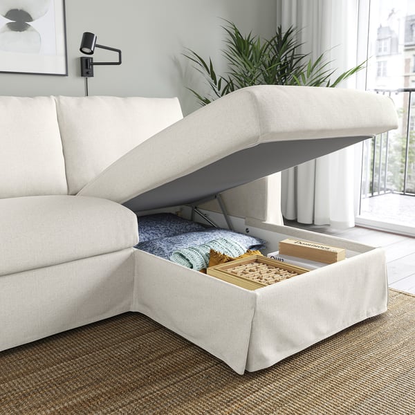 HYLTARP 3-seat sofa w chaise longue, right, Gransel natural, 262 cm