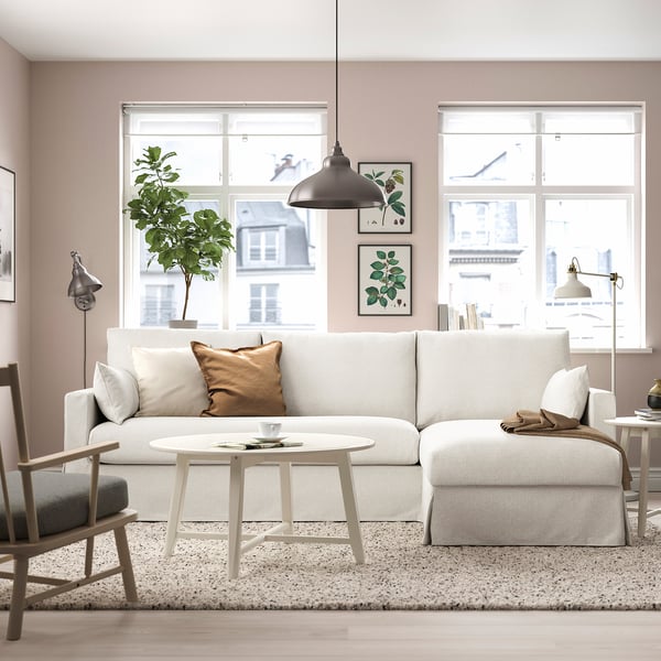HYLTARP 3-seat sofa w chaise longue, right, Gransel natural, 262 cm