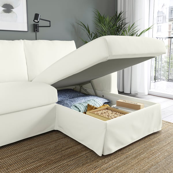 HYLTARP 3-seat sofa w chaise longue, right, Hallarp white, 262 cm