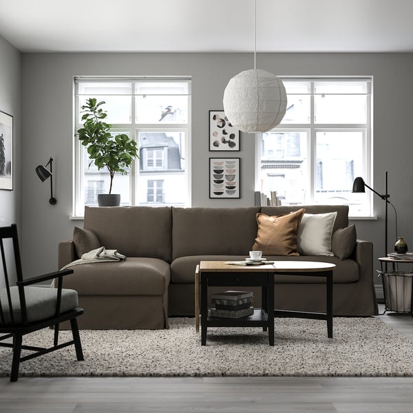 HYLTARP 3-seat sofa w chaise longue, left, Gransel grey-brown, 262 cm