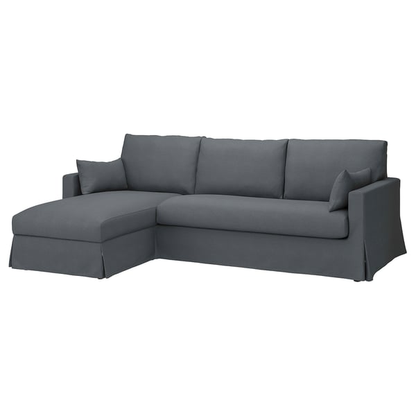 HYLTARP 3-seat sofa w chaise longue, left, Gransel grey, 262 cm
