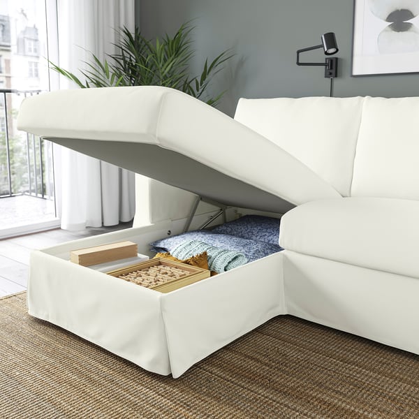 HYLTARP 3-seat sofa w chaise longue, left, Hallarp white, 262 cm