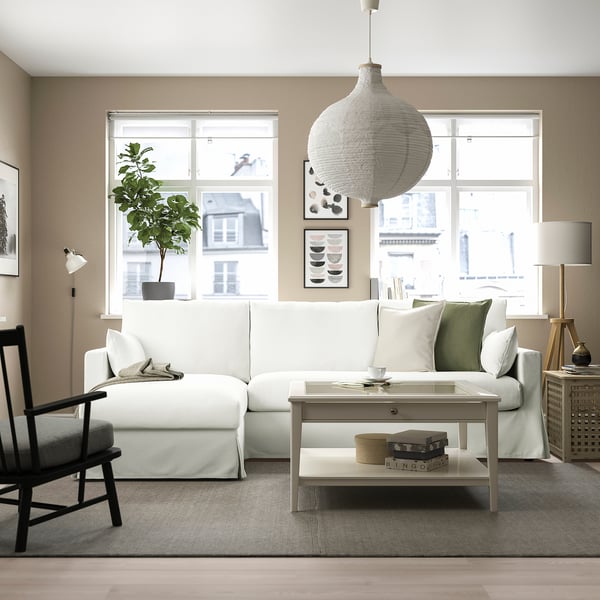 HYLTARP 3-seat sofa w chaise longue, left, Hallarp white, 262 cm