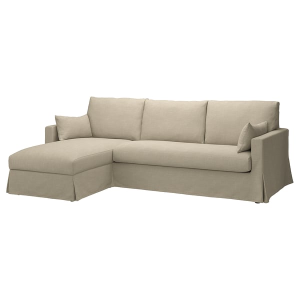 HYLTARP 3-seat sofa w chaise longue, left, Hemmesta light beige, 262 cm
