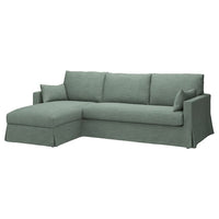 HYLTARP 3-seat sofa w chaise longue, left, Hemmesta grey-green, 262 cm