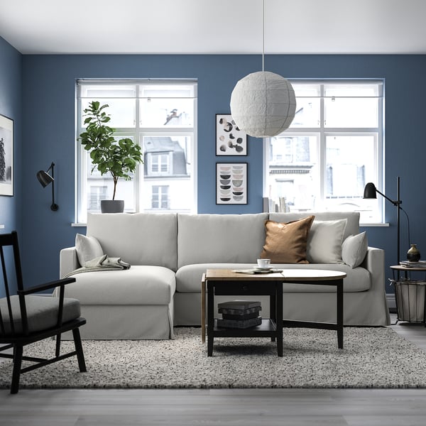 HYLTARP 3-seat sofa w chaise longue, left, Tallmyra white/black, 262 cm