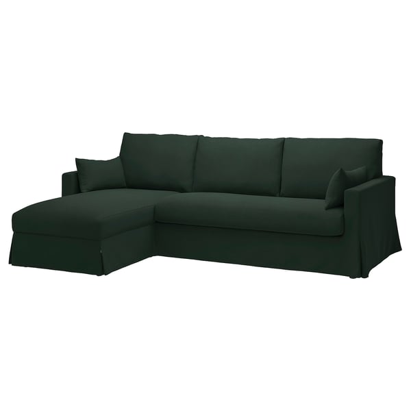 HYLTARP 3-seat sofa w chaise longue, left, Tallmyra dark green, 262 cm