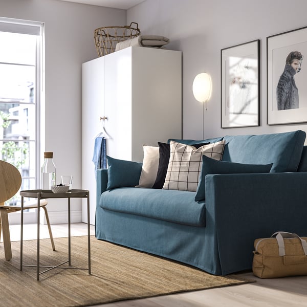 HYLTARP 2-seat sofa-bed, Tallmyra blue, 182 cm