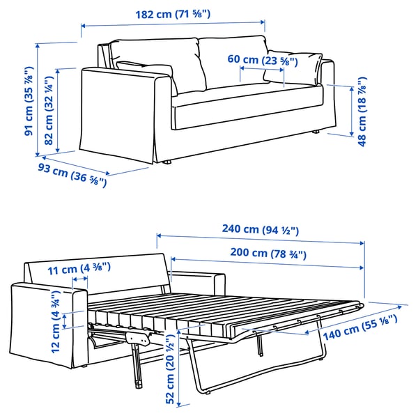 HYLTARP 2-seat sofa-bed, Tallmyra blue, 182 cm