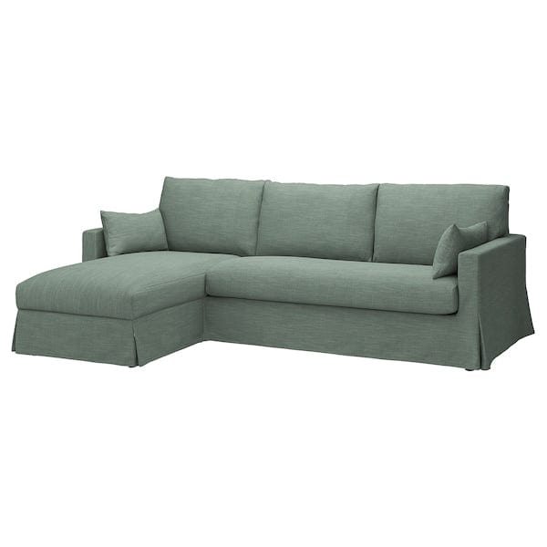HYLTARP cover f 3-seat sofa w chs lng, left, Hemmesta grey-green