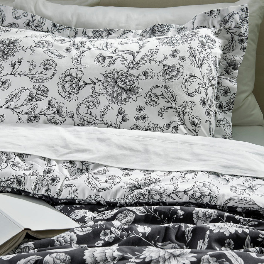 IDALINNEA comforter set, white/grey, 240x220/50x80 cm