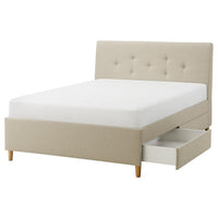 IDANÄS upholstered storage bed, Naggen beige, 160x200 cm
