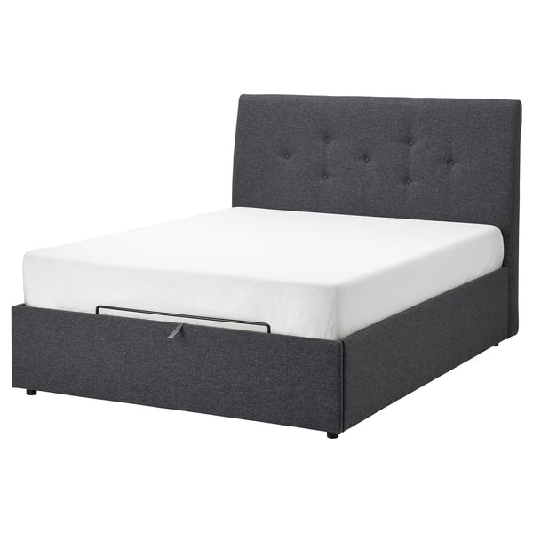 IDANÄS upholstered ottoman bed, Gunnared dark grey, 140x200 cm