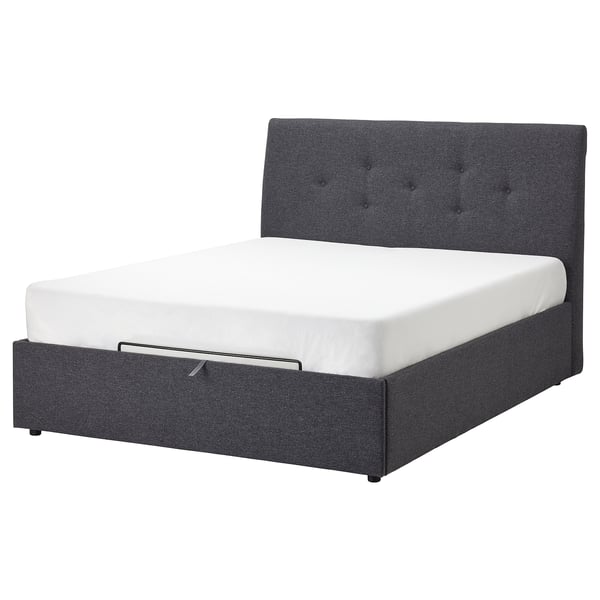 IDANÄS upholstered ottoman bed, Gunnared dark grey, 160x200 cm