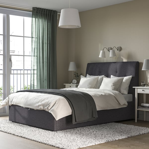 IDANÄS upholstered ottoman bed, Gunnared dark grey, 140x200 cm