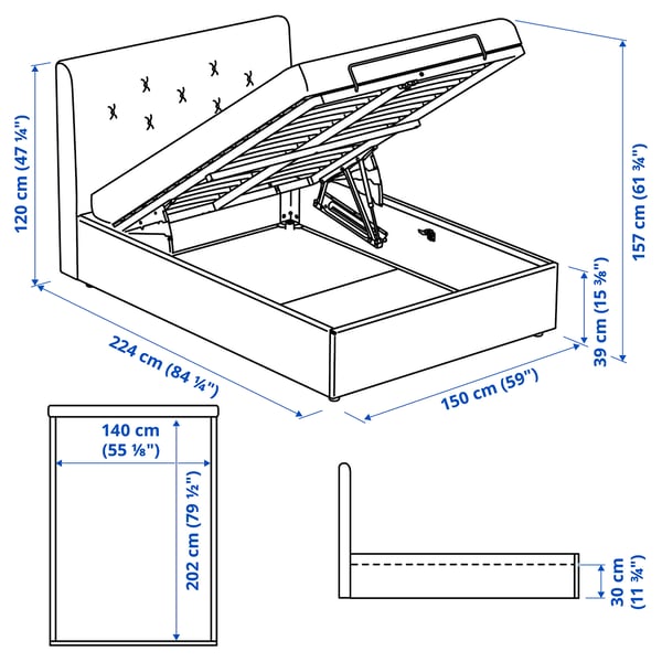 IDANÄS upholstered ottoman bed, Naggen beige, 140x200 cm